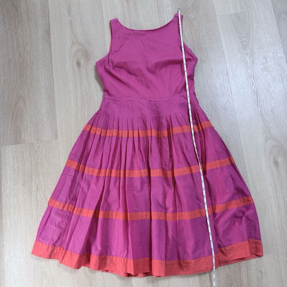 Talbots Fit & Flare Midi Dress 4 Pink Orange Striped Preppy Wedding Vogue Oprah - Picture 7 of 15
